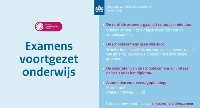 Centrale examens gaan niet door