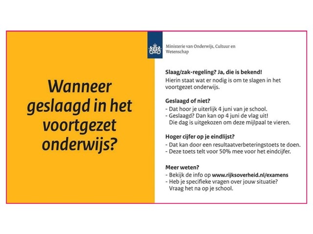 Slaag/Zak-regeling examens 2020
